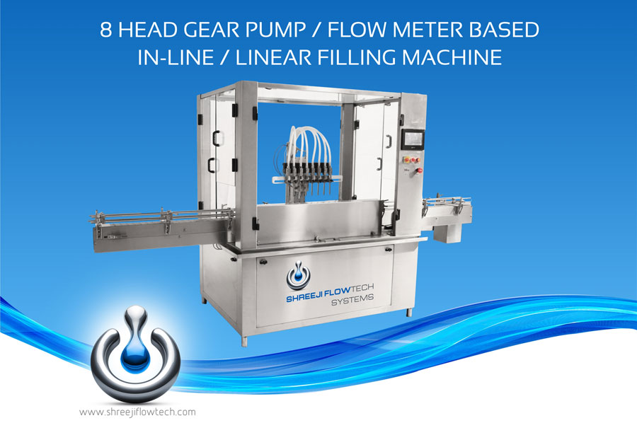 Eight Head Gear Pump/Flow Meter Inline/Linear Liquid Filling Machine for Bottles